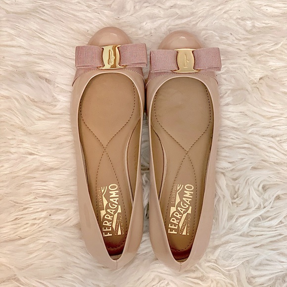 Salvatore Ferragamo Shoes - Salvatore Ferragamo Varina Bisque Patent Flats - 7
